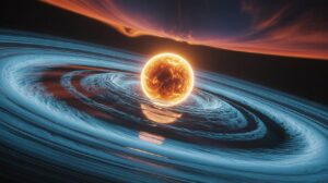 Illustration of crystalline water ice around a young, Sun-like star (AI-generated, non-realistic illustration). Credit: Ideogram.