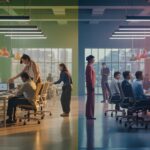 Illustration of the contrasting corporate cultures between Sweden and India, highlighting work-life balance and workplace dynamics (AI-generated, non-realistic illustration). Credit: Ideogram.