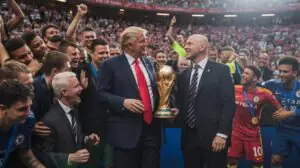 Illustration of President Donald Trump receiving boos at the FIFA Club World Cup Final (AI-generated, non-realistic illustration). Credit: Ideogram.