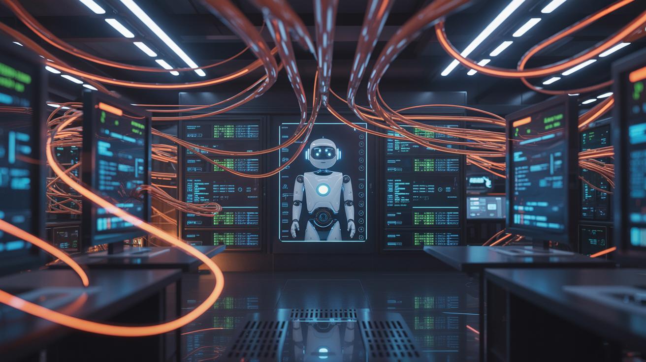Illustration of AI chatbots being overwhelmed by information overload, highlighting cybersecurity vulnerabilities (AI-generated, non-realistic illustration). Credit: Ideogram.