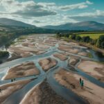 Illustration of Ireland's drought-affected catchment areas and water conservation efforts (AI-generated, non-realistic illustration). Credit: Ideogram.