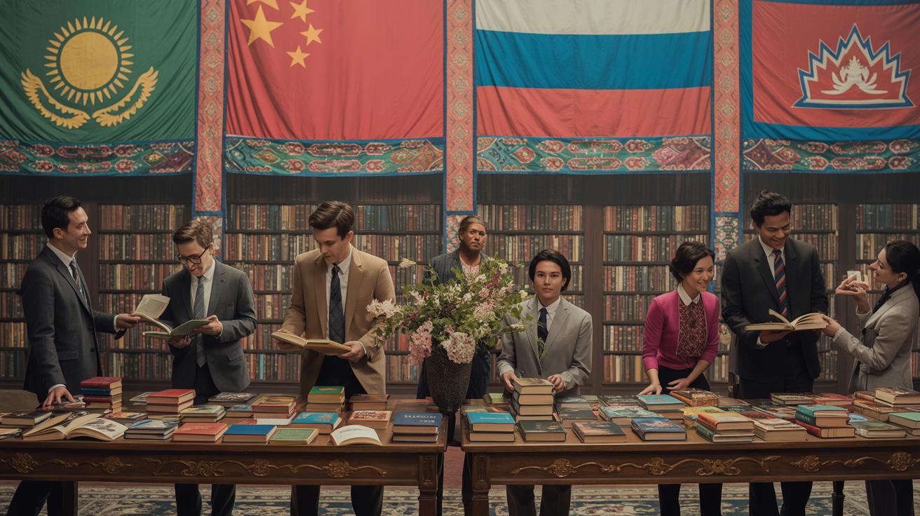 Illustration of the SCO National Bookshelf project expanding internationally with cultural exchanges (AI-generated, non-realistic illustration). Credit: Ideogram.