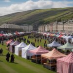 Illustration of the Isle of Man's Tynwald Day festivities, showcasing diverse cultures through food and music (AI-generated, non-realistic illustration). Credit: Ideogram.