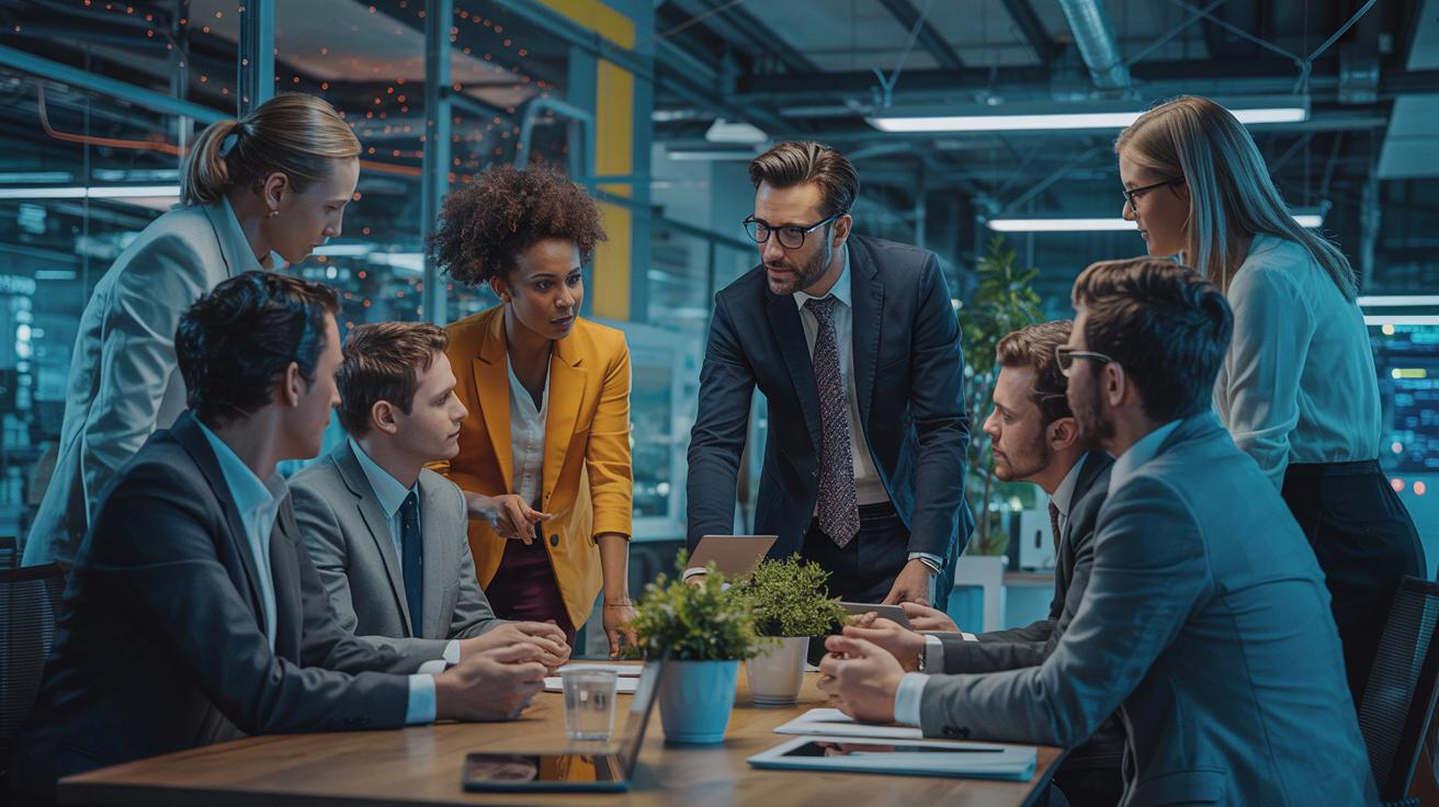 Illustration of workplace culture and leadership dynamics within a thriving organization (AI-generated, non-realistic illustration). Credit: Ideogram.
