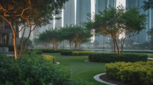 Illustration of Dubai's ambitious 300,000-tree afforestation project, showcasing the integration of smart irrigation systems and diverse plant species (AI-generated, non-realistic illustration). Credit: Ideogram.