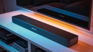 Illustration of discounted soundbars from top brands like Samsung, Sony, and Sonos during Prime Day (AI-generated, non-realistic illustration). Credit: Ideogram.