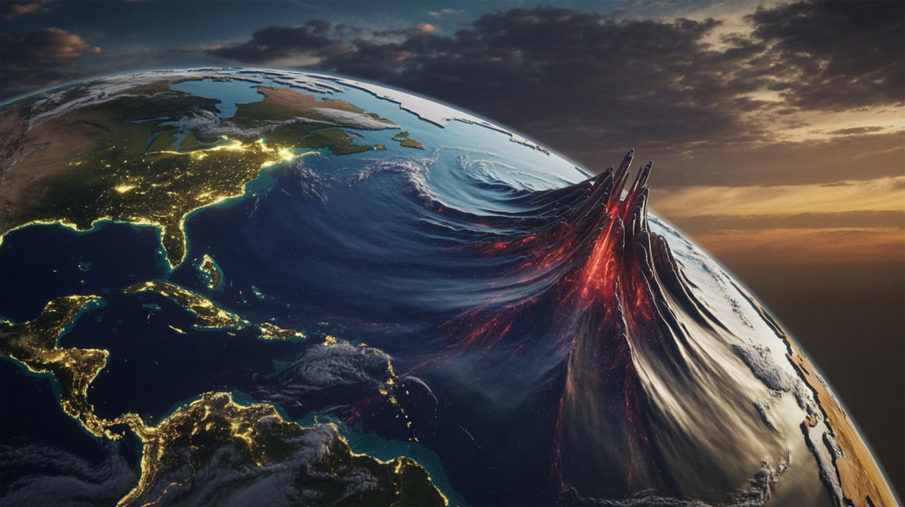 Illustration of global seismic activity with over 600 earthquakes in 24 hours (AI-generated, non-realistic illustration). Credit: Ideogram.