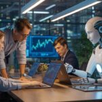 Illustration of Goldman Sachs integrating an autonomous software engineer into its workforce (AI-generated, non-realistic illustration). Credit: Ideogram.