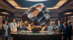 Illustration of the largest Martian meteorite about to be auctioned in New York (AI-generated, non-realistic illustration). Credit: Ideogram.