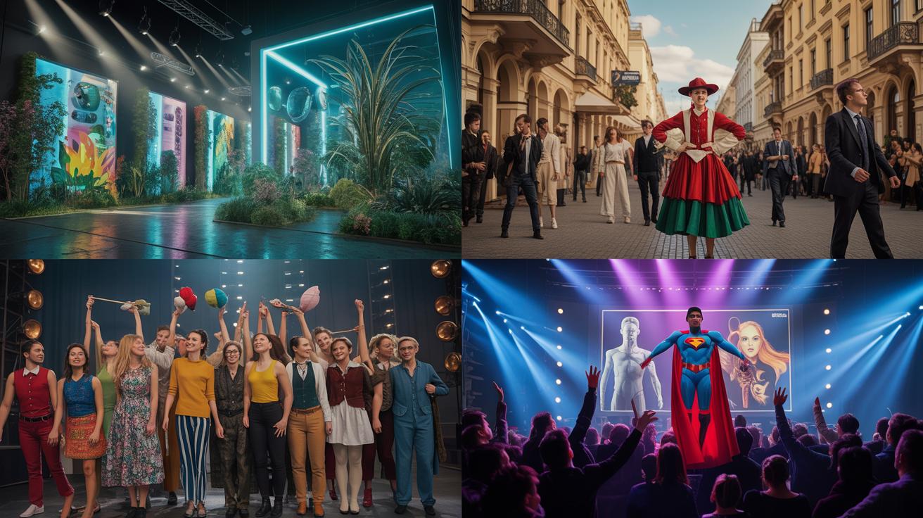 Illustration of Europe's vibrant cultural events, including art exhibitions and theater festivals (AI-generated, non-realistic illustration). Credit: Ideogram.