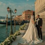 Illustration of Jeff Bezos and Lauren Sánchez's extravagant wedding in Venice, highlighting wealth disparity (AI-generated, non-realistic illustration). Credit: Ideogram.