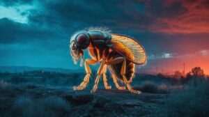 Illustration of the pneumonic plague bacterium spreading through fleas and affecting a rural area in Arizona (AI-generated, non-realistic illustration). Credit: Ideogram.