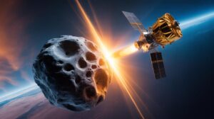 Illustration of NASA's DART mission impacting asteroid Dimorphos, showcasing unexpected orbital changes (AI-generated, non-realistic illustration). Credit: Ideogram.