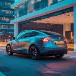 Illustration of Tesla's Model Y showroom in Mumbai highlighting its entry into the Indian luxury EV market (AI-generated, non-realistic illustration). Credit: Ideogram.