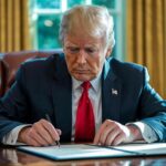 Illustration of President Trump signing a bill in the Oval Office (AI-generated, non-realistic illustration). Credit: Ideogram.