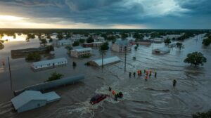 Illustration of the devastating Texas floods and the ongoing search-and-rescue efforts in Kerr County (AI-generated, non-realistic illustration). Credit: Ideogram.