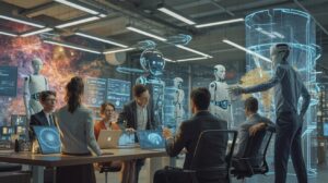 Illustration of the impact of artificial intelligence on job displacement in corporate America (AI-generated, non-realistic illustration). Credit: Ideogram.